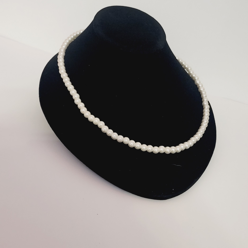 White Glass Pearl Necklace - Handmade